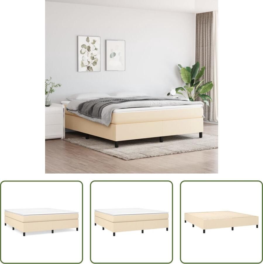 The Living Store Boxspringframe Crème 203 x 160 x 35 cm Multiplex lattenbodem Boxspringframe Bedframe Tweepersoonsbed Creme Kleur Stoffen Bedframe