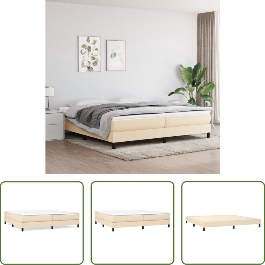 The Living Store Boxspringframe stof crèmekleurig 200x200 cm Boxspringframe Boxspringframes Bed Ledikant Slaapmeubel Bedframe Bedbodem Tweepersoonsbed Boxspring Bedden Ledikanten