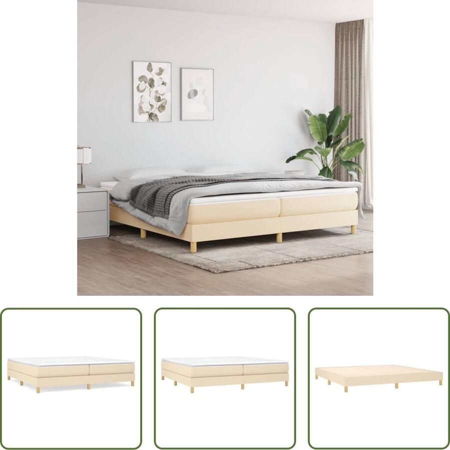 The Living Store Boxspringframe Crème 203 x 200 x 25 cm Duurzaam materiaal ondersteunende poten multiplex lattenbodem Boxspringframe Bedframe Tweepersoonsbed Creme Kleurtone Houten Bedframe