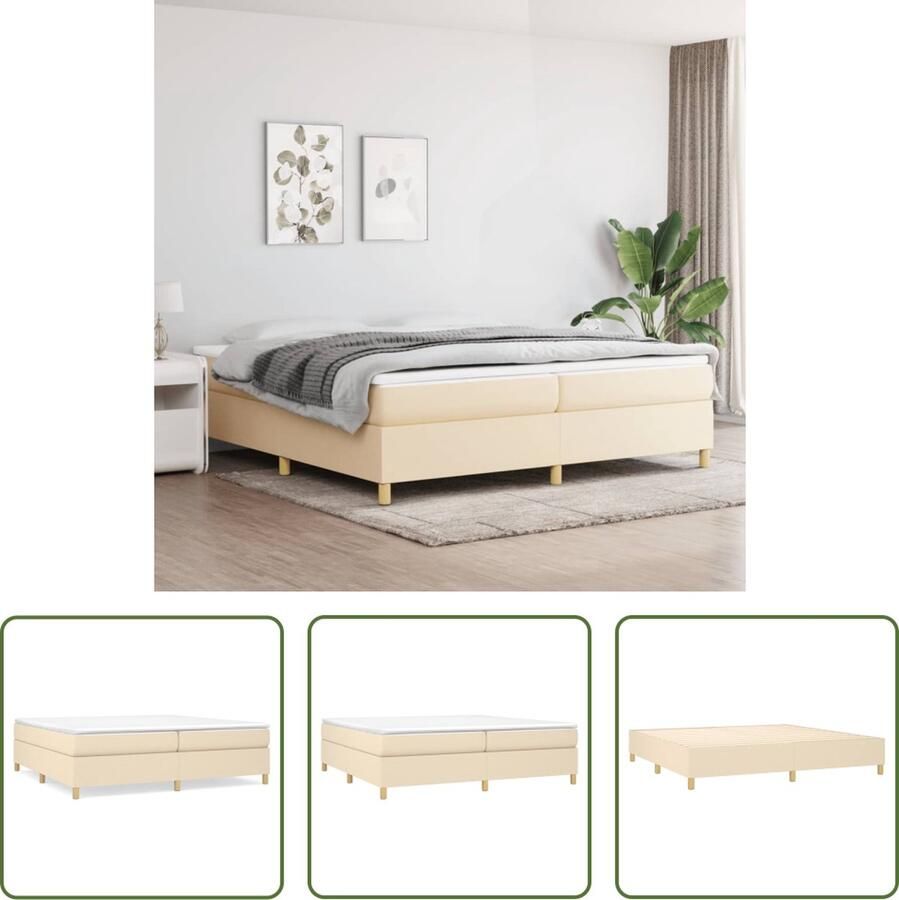 The Living Store Boxspringframe stof crèmekleurig 200x200 cm Boxspringframe Boxspringframes Bed Ledikant Slaapmeubel Bedframe Bedbodem Tweepersoonsbed Boxspring Bedden Ledikanten