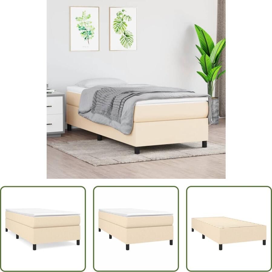 The Living Store Boxspringframe crème 203x100x35 cm ademend en duurzaam ondersteund door stevige poten multiplex lattenbodem matras niet inbegrepen Boxspring Frame Tweepersoons Bed Creme Kleur Houten Bedframe Bedbodems