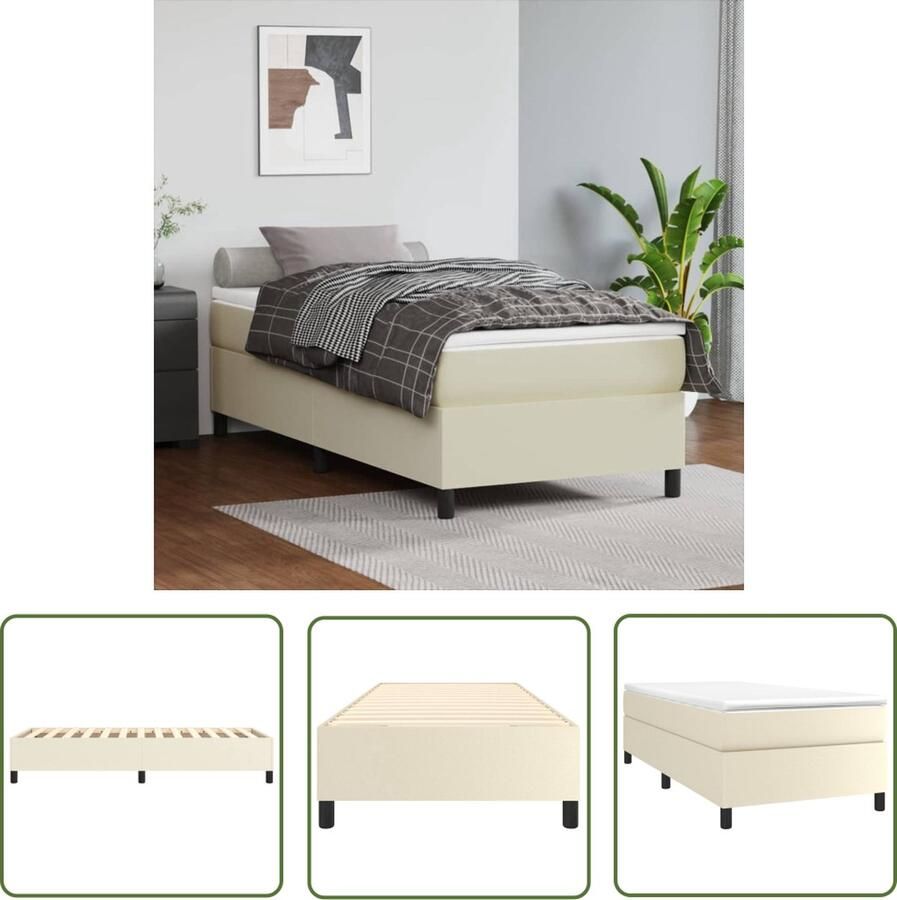The Living Store Boxspringframe Crème 203x100x35 cm Kunstleer Multiplex lattenbodem Boxspring Frame Tweepersoons Bed Crème Kleur Kunstleder Slaapcomfort