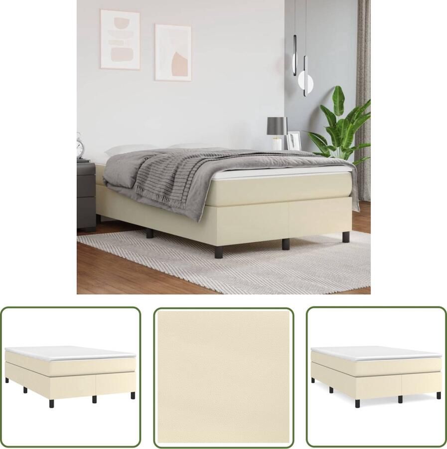 The Living Store Boxspringframe kunstleer crèmekleurig 120x200 cm Boxspringframe Boxspringframes Bed Ledikant Slaapmeubel Bedframe Bedbodem Tweepersoonsbed Boxspring Bedden Ledikanten