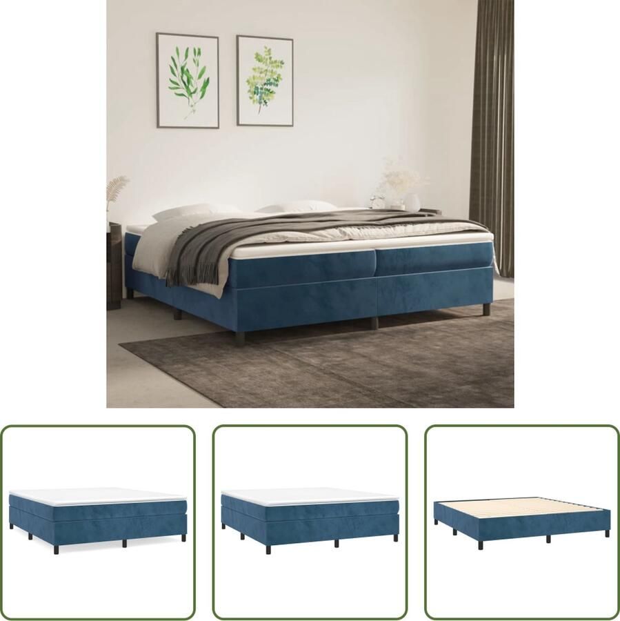 The Living Store Boxspringframe Donkerblauw 203 x 200 x 35 cm Stof (100% polyester) multiplex bewerkt hout Boxspring Frame Tweepersoons Bed Donkere Blauwe Bedbank Velvet Bedframe Houten Bedframe