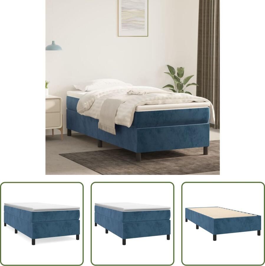 The Living Store Boxspringframe Donkerblauw 203x100x35 cm Zacht fluweel Boxspring Frame Donkere Kleuren Velvet Bedframe Tweepersoons Bed Slaapcomfort