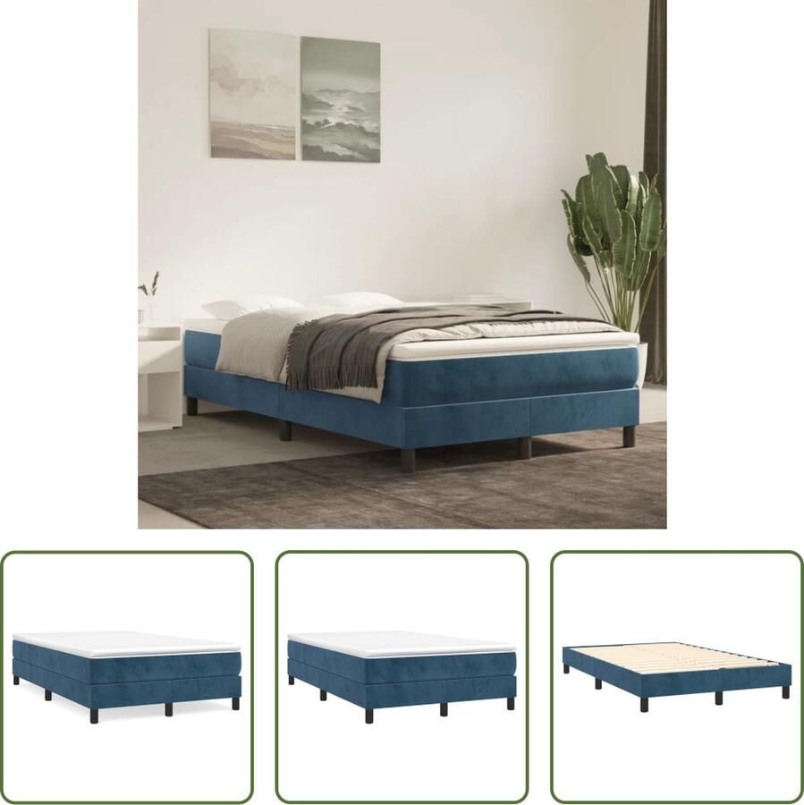 The Living Store Boxspringframe donkerblauw fluweel 203 x 120 x 25 cm geschikt voor 120 x 200 cm matras Boxspringframe Donkere Kleuren Velvet Bed Tweepersoons Bed Slaapcomfort
