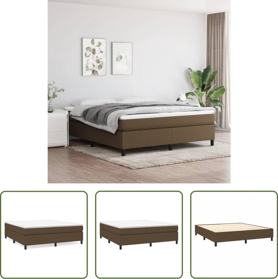 The Living Store Boxspringframe donkerbruin 203 x 160 x 35 cm stof en multiplex Boxspring Frame Tweepersoons Bed Bruine Bedframe Stoffen Bedframe Houten Bedframe