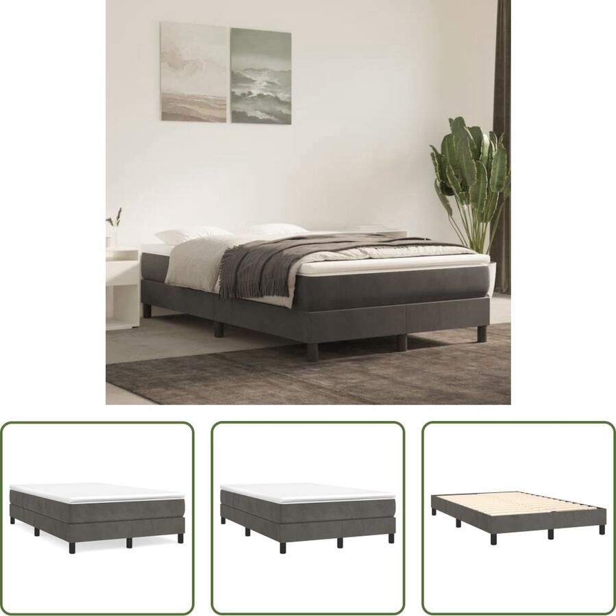 The Living Store Boxspringframe Donkergrijs 203 x 120 x 25 cm (L x B x H) Geschikte matras- 120 x 200 cm (B x L) Fluweel Ondersteunende poten Multiplex lattenbodem Zonder matras