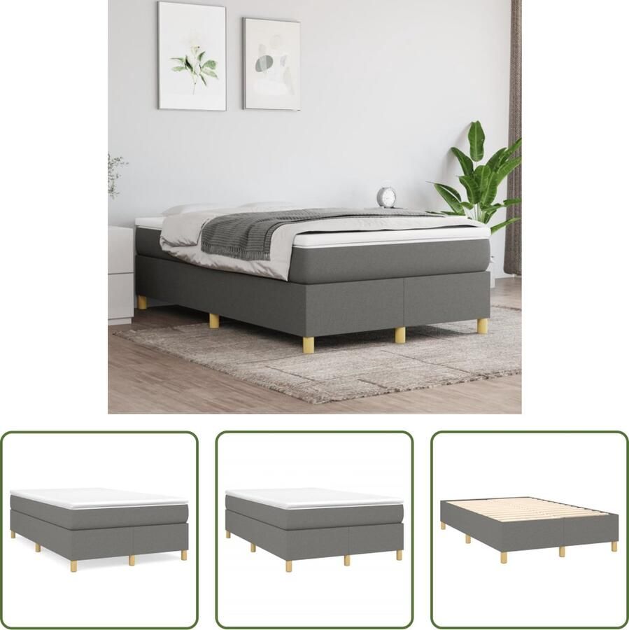The Living Store Boxspringframe donkergrijs 203 x 120 x 35 cm stof multiplex voor 120 x 200 cm matras duurzaam ondersteunend Boxspringframe Bedframe Donkere Kleuren Stoffen Bed Tweepersoonsbed