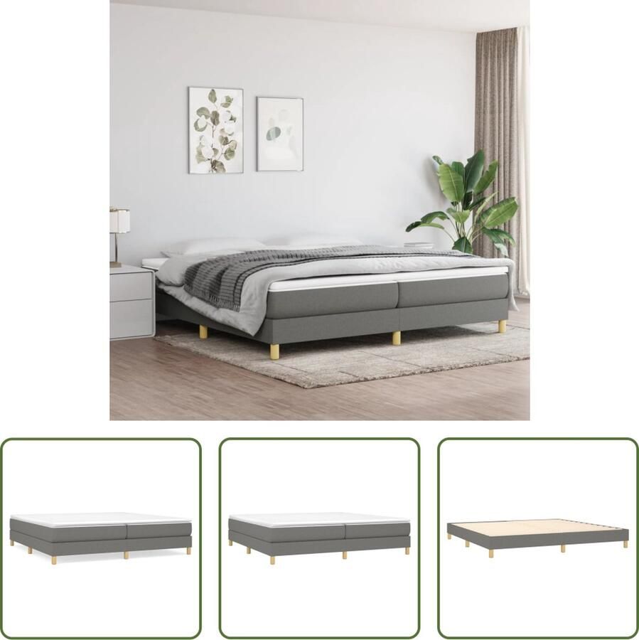 The Living Store Boxspringframe stof donkergrijs 200x200 cm Boxspringframe Boxspringframes Bed Ledikant Slaapmeubel Bedframe Bedbodem Tweepersoonsbed Boxspring Bedden Ledikanten