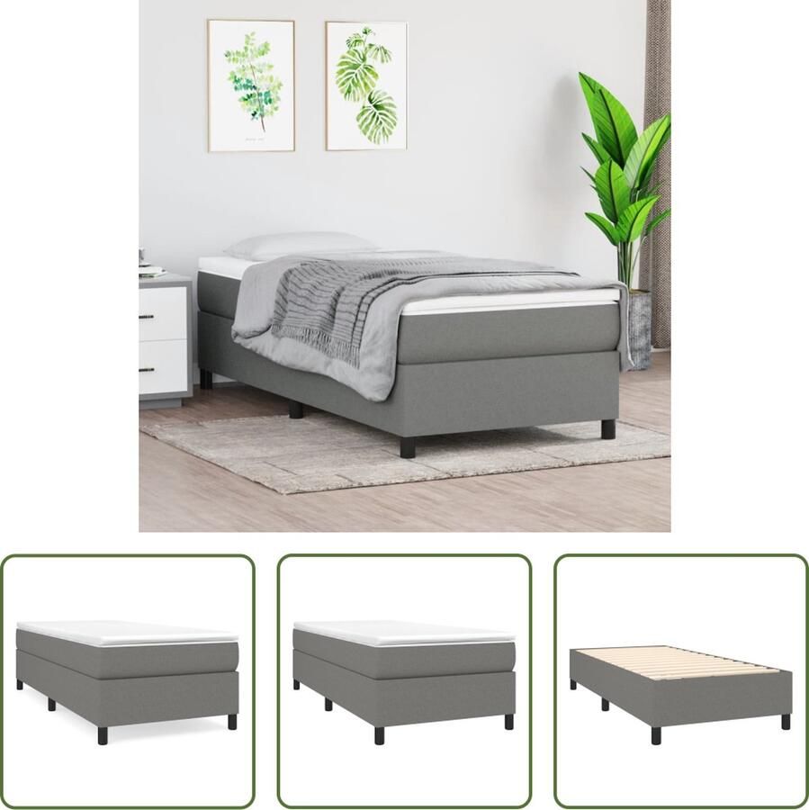 The Living Store Boxspringframe Donkergrijs 203x100x35 cm Stof en Multiplex Geschikt voor 100x200 cm matras Boxspringframe Bedframe Tweepersoonsbed Donkere Kleuren Grijs