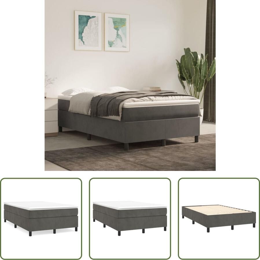The Living Store Boxspringframe Donkergrijs 203x120x35 cm Zacht fluweel Ondersteunende poten Multiplex lattenbodem Boxspringframe Donkere Kleuren Velvet Bed Tweepersoons Bed Slaapcomfort