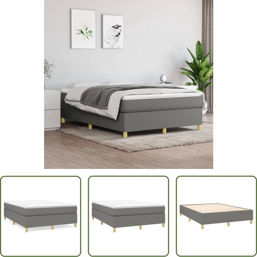 The Living Store Boxspringframe Donkergrijs 203 x 140 x 35 cm (L x B x H) Geschikt voor 140 x 200 cm matras Duurzaam en ademend Boxspring Frame Tweepersoons Bed Donkere Kleuren Grijs Bed Slaapcomfort