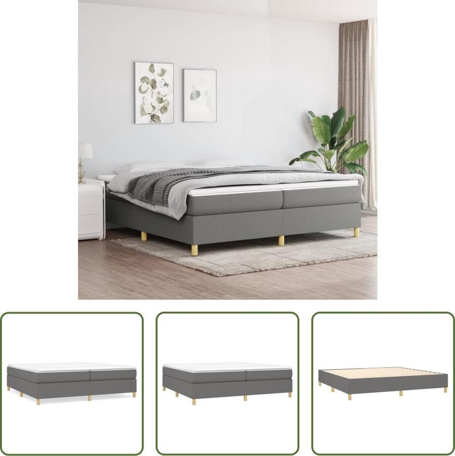 The Living Store Boxspringframe donkergrijs 203 x 200 x 35 cm ademend en duurzaam ondersteunende poten multiplex lattenbodem Boxspringframe Tweepersoons Bed Donkere Kleuren Houten Bedframe Multiplex Lattenbodem