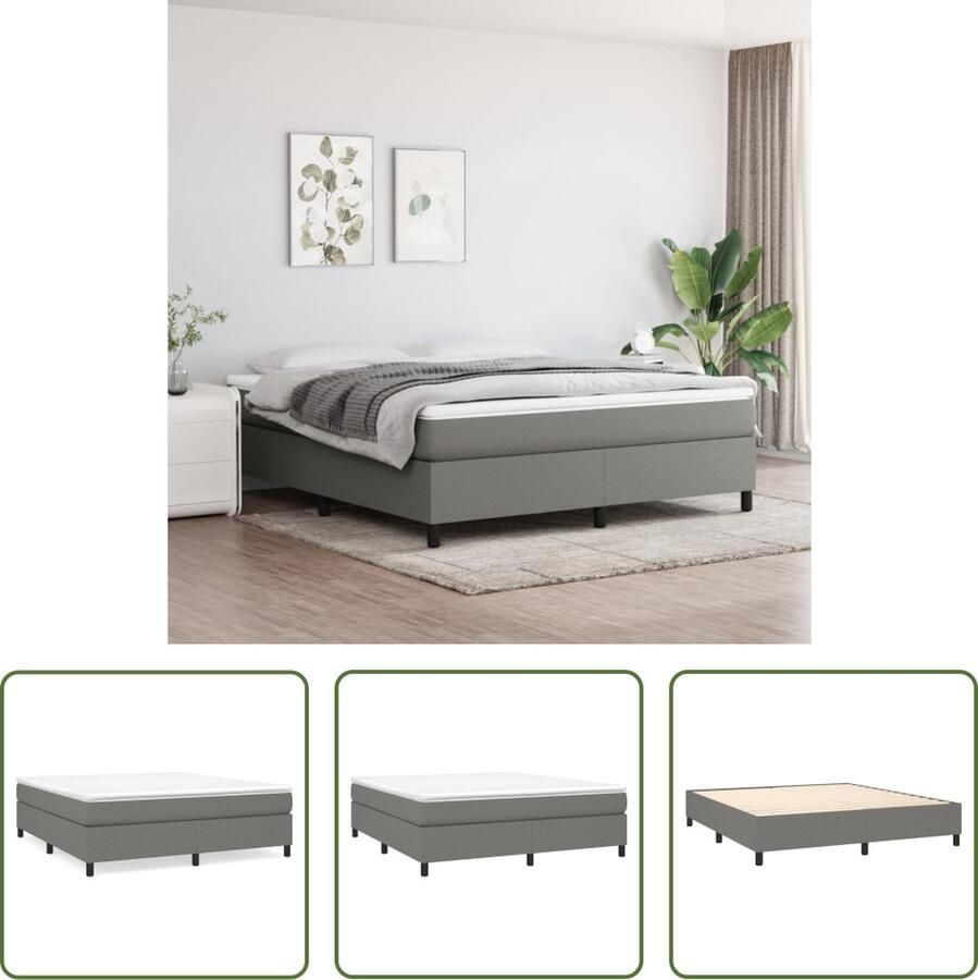 The Living Store Boxspringframe Donkergrijs 203 x 160 x 35 cm Duurzaam materiaal Ondersteunende poten Multiplex lattenbodem Montagehandleiding Boxspringframe Donkere Kleuren Tweepersoonsbed Bedframe Slaapkamer Meubels