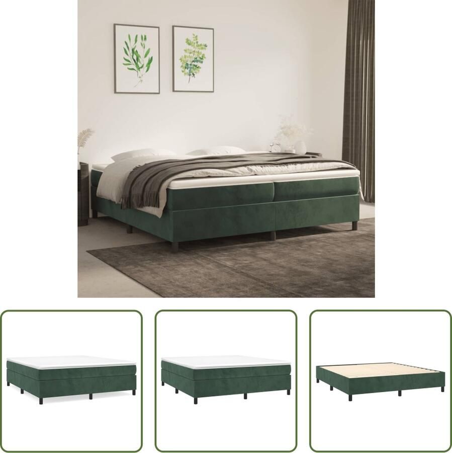 The Living Store Boxspringframe Donkergroen Fluwelen Stof Ondersteunende Poten Multiplex Lattenbodem 203 x 200 x 35 cm Geschikt voor 200 x 200 cm Matras