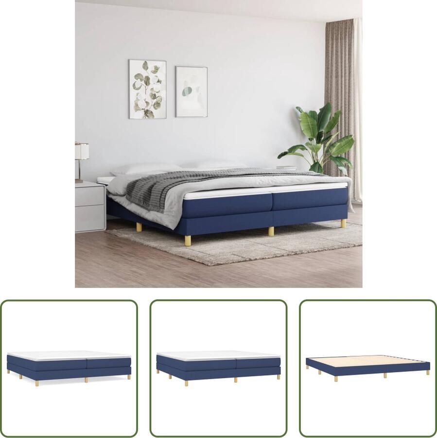 The Living Store Boxspringframe Duurzaam Kleur- Blauw Materiaal- Stof Afmetingen- 203x200x25 cm Geschikte matras- 200x200 cm Boxspring Frame Tweepersoons Bed Frame Blauwdruk Stoffen Bed