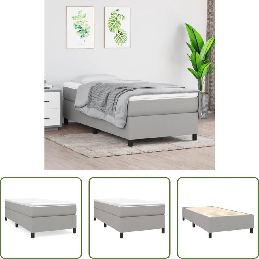 The Living Store Boxspringframe Duurzame 203x100x35cm Lichtgrijze stoffen bekleding Boxspringframe Bedframe Tweepersoonsbed Licht Grijs Houten Bedframe