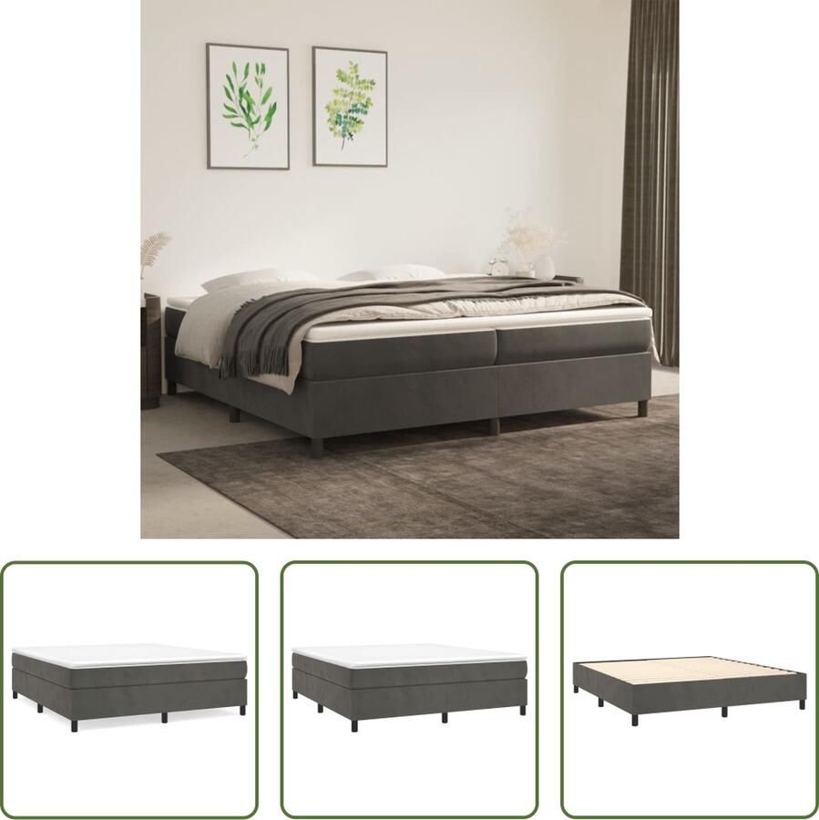 The Living Store Boxspringframe Fluweel Donkergrijs 203x200x35 cm Ondersteunende poten Multiplex lattenbodem Boxspring Frame Tweepersoons Bed Donkere Kleuren Fluweel Bed Luxe Bed