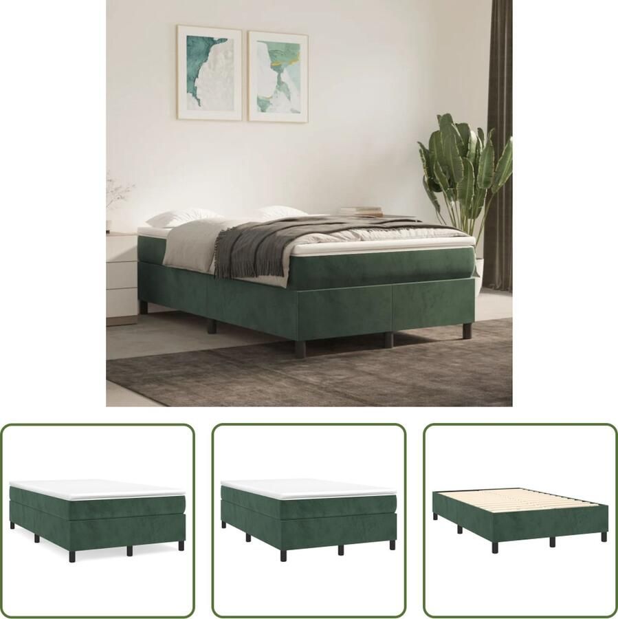 The Living Store Bedframe zonder matras 120x200 cm fluweel donkergroen Boxspring Frame Fluweel Bedframe Donkere Groene Bedbank Tweepersoons Bedframe 120x200 - Foto 2