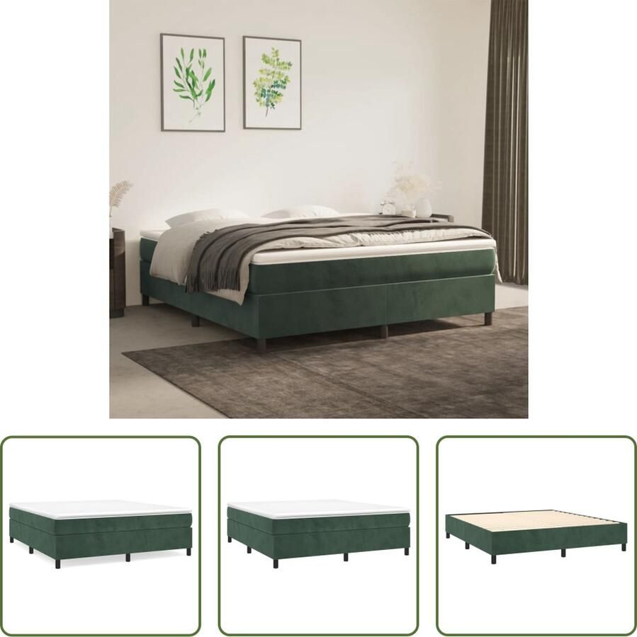 The Living Store Boxspringframe Fluwelen stof Ondersteunende poten Multiplex lattenbodem 203x160x35cm Donkergroen Boxspringframe Tweepersoons Bed Velvet Bed Groen Bed Slaapcomfort