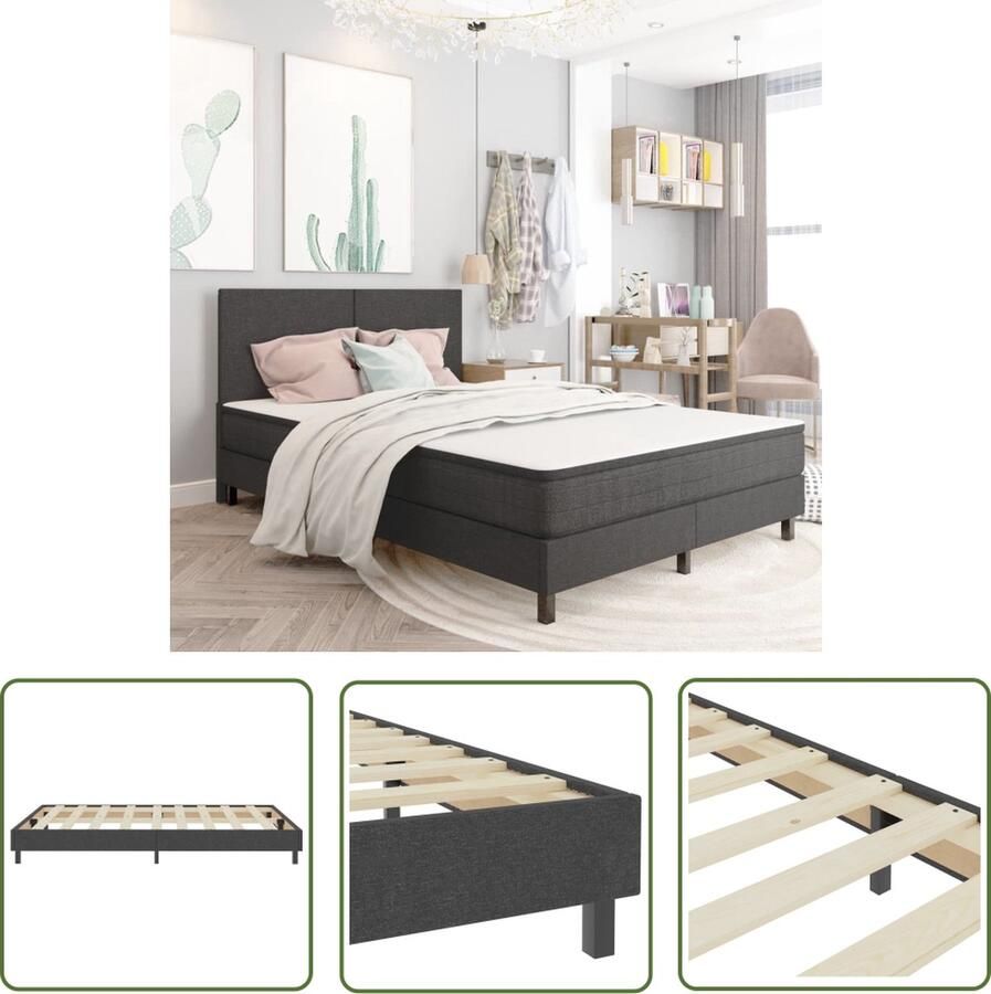 The Living Store Boxspringframe stof grijs 160x200 cm Boxspringframe Boxspringframes Boxspring Boxsprings Bedframe Bedframes Bed Bedden Tweepersoonsbed Tweepersoonsbedden Slaapkamermeubilair