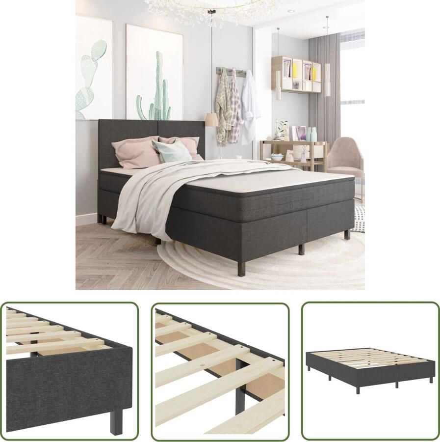 The Living Store Boxspringframe stof grijs 160x200 cm Boxspringframe Boxspringframes Boxspring Boxsprings Bedframe Bedframes Bed Bedden Tweepersoonsbed Tweepersoonsbedden Slaapkamermeubilair