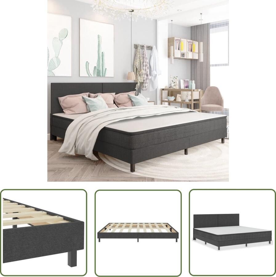 The Living Store Boxspringframe stof grijs 200x200 cm Boxspringframe Boxspringframes Boxspring Boxsprings Bedframe Bedframes Bed Bedden Tweepersoonsbed Tweepersoonsbedden Slaapkamermeubilair