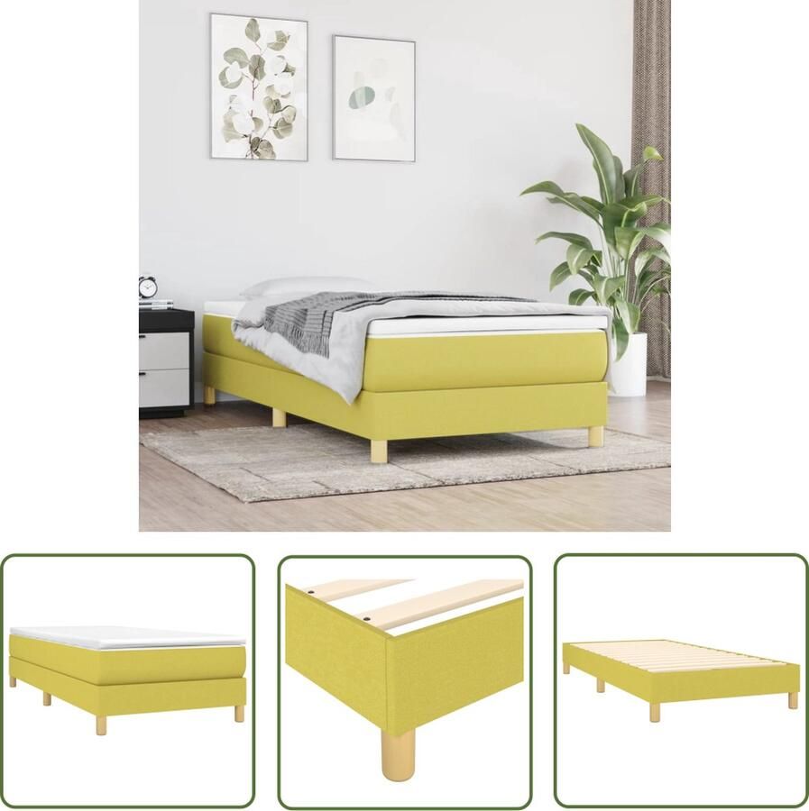 The Living Store Boxspringframe Groen 203 x 100 x 25 cm 100% polyester multiplex en bewerkt hout Voor matras 100 x 200 cm Duurzaam en ondersteunend Boxspring Frame Bed Frame Tweepersoonsbed Groene Bed Houten Bed Frame