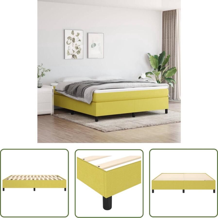 The Living Store Boxspringframe Groen 203 x 160 x 35 cm Stof Multiplex Geschikt voor 160 x 200 cm matras Boxspringframe Bedframe Slaapcomfort Tweepersoonsbed Groen Bed