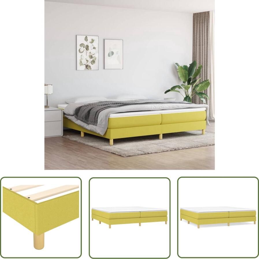 The Living Store Boxspringframe stof groen 200x200 cm Boxspringframe Boxspringframes Bed Ledikant Slaapmeubel Bedframe Bedbodem Tweepersoonsbed Boxspring Bedden Ledikanten