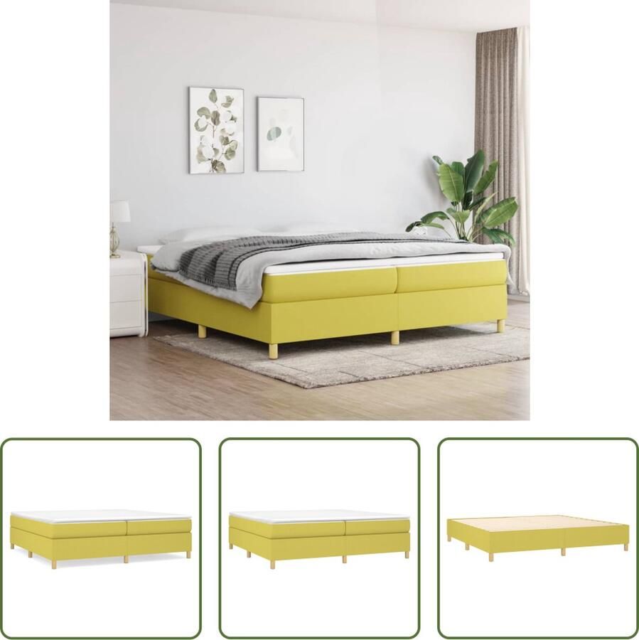 The Living Store Boxspringframe Groen 203 x 200 x 35 cm Duurzaam en ademend stof Stevige ondersteuning en multiplex lattenbodem Montagehandleiding inbegrepen Boxspringframe Slaapkamerinrichting Tweepersoonsbed Bedframe Groen Bed