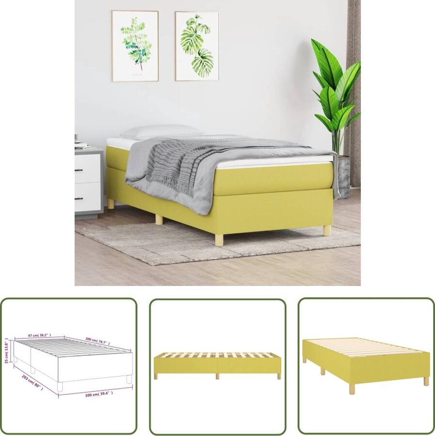 The Living Store Boxspringframe groen 203x100x35 cm stof multiplex Boxspring Frame Bed Frame Tweepersoonsbed Groene Bedbank Stoffen Bedframe