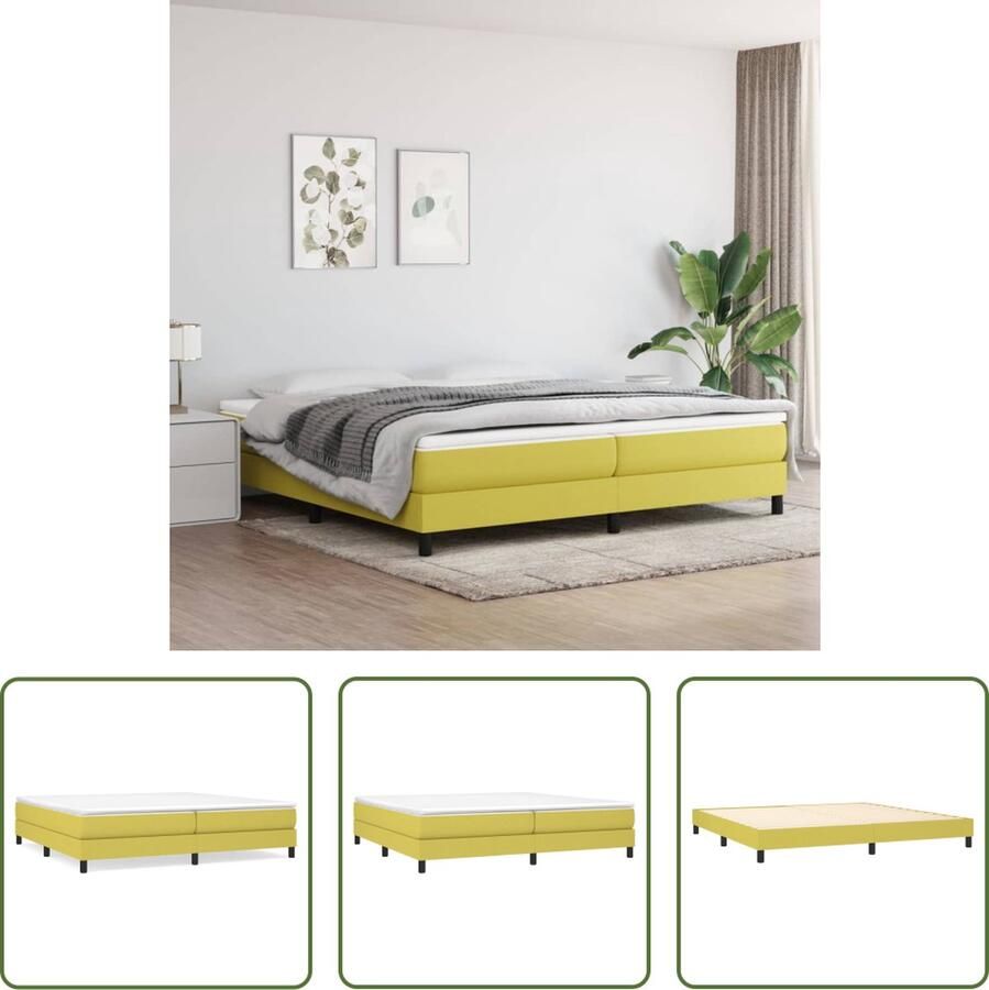 The Living Store Boxspringframe stof groen 200x200 cm Boxspringframe Boxspringframes Bed Ledikant Slaapmeubel Bedframe Bedbodem Tweepersoonsbed Boxspring Bedden Ledikanten