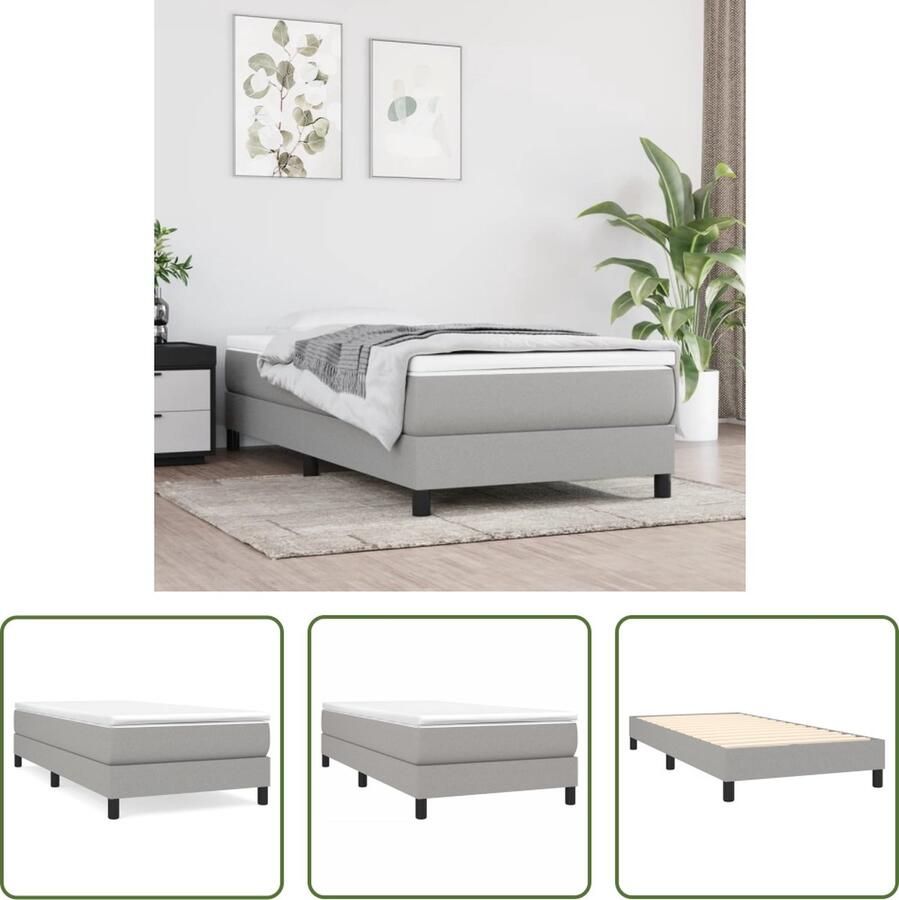The Living Store Boxspringframe Duurzaam Bedframe Afmeting- 203 x 100 x 25 cm Kleur- Lichtgrijs Materiaal- Stof Multiplex Boxspring Frame Tweepersoons Bed Frame Bedbodems Licht Grijs Bed