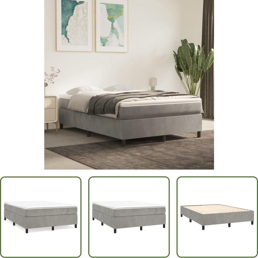 The Living Store Boxspringframe Lichtgrijs 203 x 140 x 35 cm Inclusief montagehandleiding Boxspringframe Tweepersoons Bed Fluweel Bed Grijs Bed Design Bed