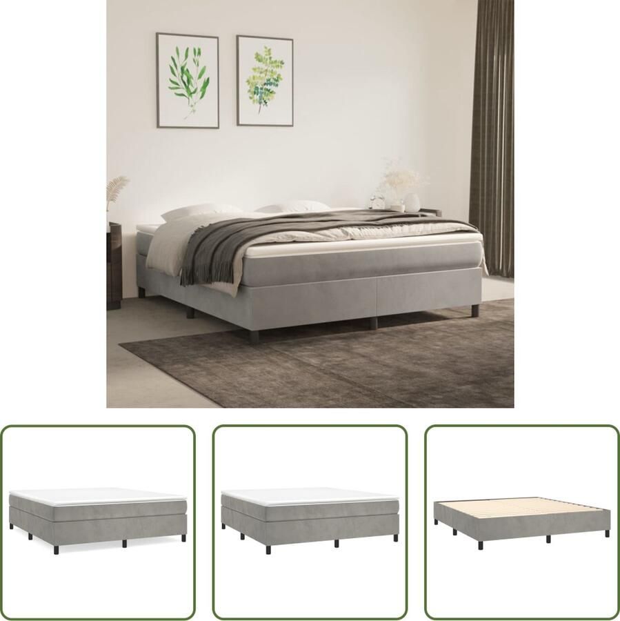 The Living Store Boxspringframe Lichtgrijs 203 x 160 x 35 cm Fluwelen stof Multiplex lattenbodem Boxspringframe Tweepersoons Bed Fluweel Bed Grijs Bed Houten Bed