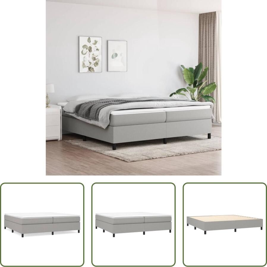 The Living Store Boxspringframe Lichtgrijs 203 x 200 x 35 cm (B x L x H) Geschikt voor 200 x 200 cm matras Duurzaam materiaal Boxspring Frame Slaapcomfort Tweepersoons Bed Grijs Bed Stoffen Bed