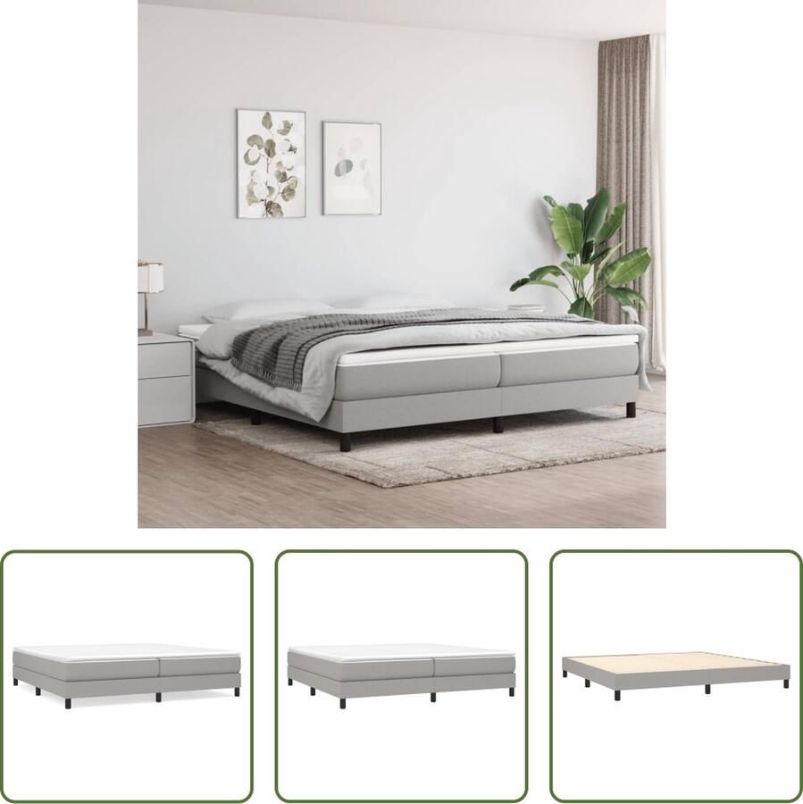 The Living Store Boxspringframe Lichtgrijs 203x200x25 cm Duurzaam materiaal Ondersteunende poten Multiplex lattenbodem Boxspring Frame Tweepersoons Bed Licht Grijs Bed Frame Stoffen Bed