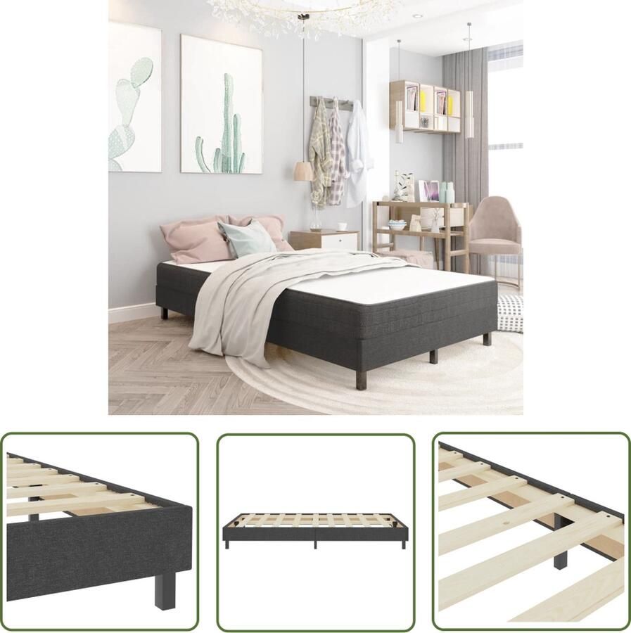 The Living Store Boxspringframe MDF en metaal Grijs 201 x 120.5 x 24.5 cm Geschikt voor 120 x 200 cm matras Exclusief hoofdeinde Gemakkelijk te monteren Boxspringframe Slaapcomfort Boxspring Bedframe Mdf