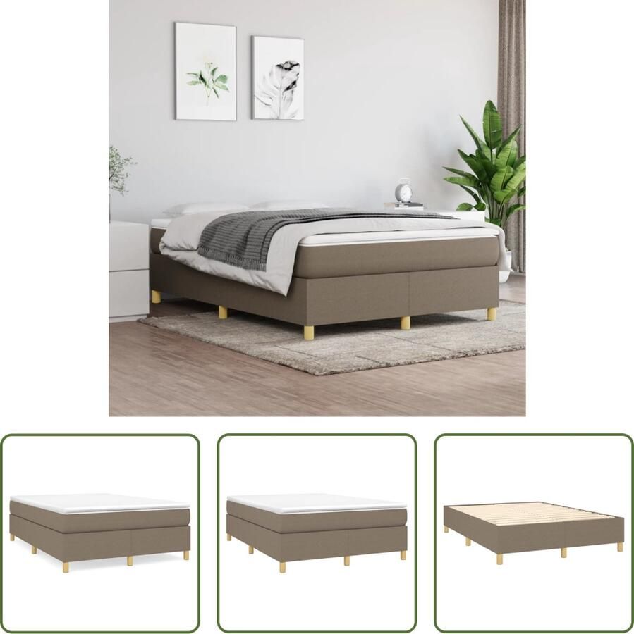 The Living Store Boxspringframe Taupe 203 x 140 x 35 cm Stof en Multiplex Geschikt voor 140 x 200 cm Matras Duurzaam en Ondersteunend Boxspring Frame Tweepersoons Bed Frame Taupe Bed Stof Bed