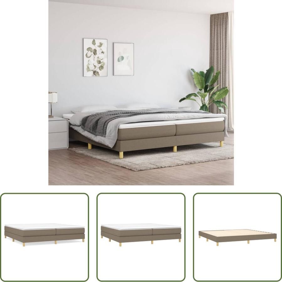 The Living Store Boxspringframe Taupe 203 x 200 x 25 cm Duurzaam materiaal Ondersteunende poten Multiplex lattenbodem Boxspring Frame Tweepersoons Bed Frame Slaapkamer Meubels Taupe Bed