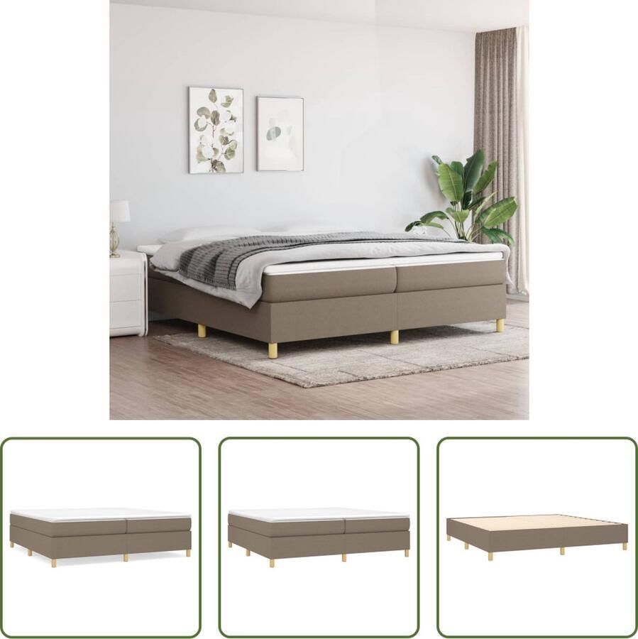 The Living Store Boxspringframe taupe stof 203 x 200 x 35 cm duurzaam materiaal ondersteunende poten multiplex lattenbodem matras niet inbegrepen Boxspring Frame Bed Frame Tweepersoons Bed Taupe Bed Stoffen Bed