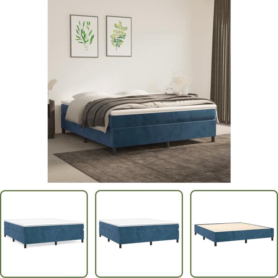 The Living Store Boxspringframe Zacht Fluweel Multiplex Lattenbodem Afmetingen 203 x 160 x 35 cm Donkerblauw Boxspring Frame Tweepersoons Bed Fluweel Bed Donkere Kleuren Luxe Bed