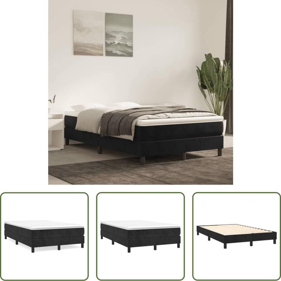 The Living Store Boxspringframe Zacht fluweel Ondersteunende poten Multiplex lattenbodem Zwart 203x120x25cm Boxspringframe Tweepersoons Bed Velvet Bed Zwart Bed Stapelbare Bedbodems