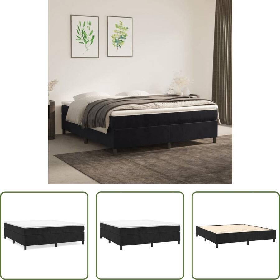 The Living Store Boxspringframe Zacht fluweel Ondersteunende poten Multiplex lattenbodem Zwart 203 x 160 x 35 cm Geschikt voor 160 x 200 cm matras (matras niet inbegrepen)