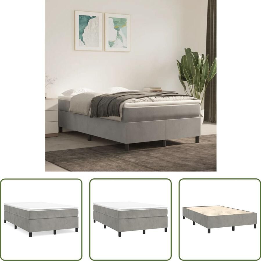The Living Store Boxspringframe Zacht fluweel Afmetingen- 203 x 120 x 25 cm Kleur- Lichtgrijs Geschikt voor matras 120 x 200 cm (matras niet inbegrepen) Boxspring Frame Boxspring Tweepersoons Bed Velvet Bed Grijs Bed
