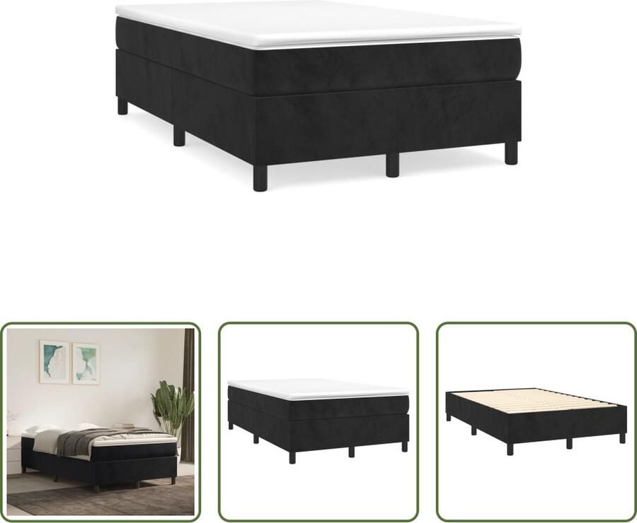 The Living Store Boxspringframe Zwart 203 x 120 x 35 cm Fluwelen stof Stevige poten Multiplex lattenbodem Boxspring Frame Tweepersoons Bed Velvet Bed Zwart Bed Stapelbare Bedbodems - Foto 2
