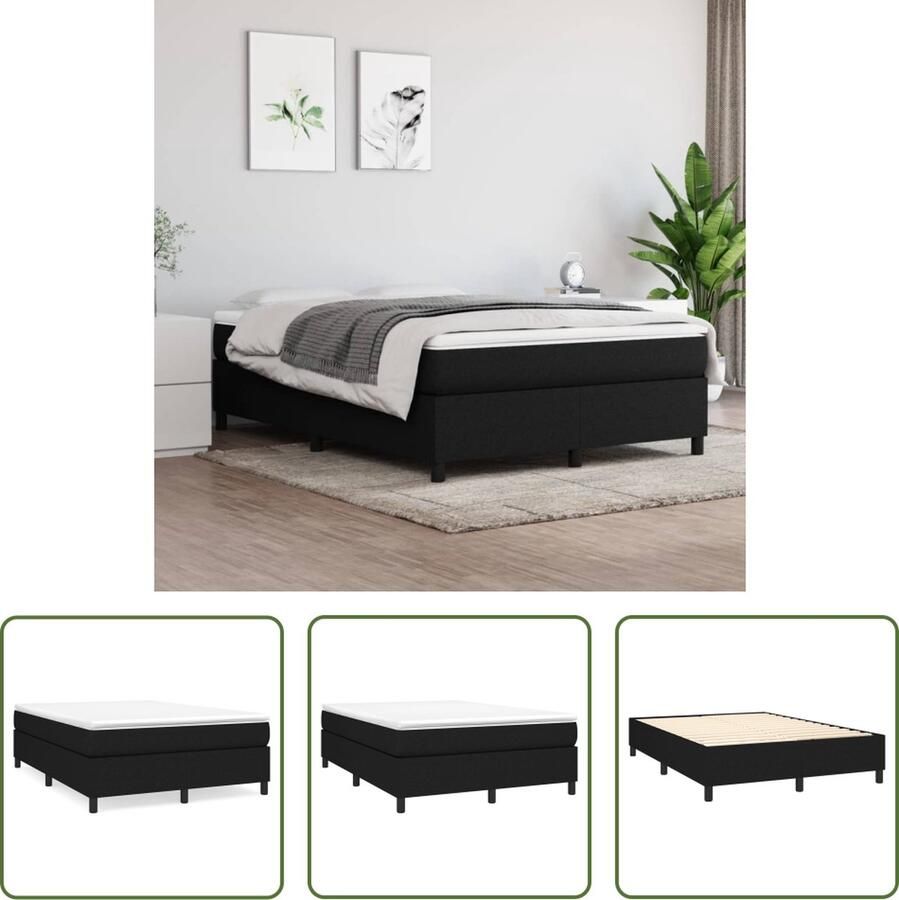 The Living Store Boxspringframe stof zwart 140x200 cm Boxspringframe Boxspringframes Bed Ledikant Slaapmeubel Bedframe Bedbodem Tweepersoonsbed Boxspring Bedden Ledikanten
