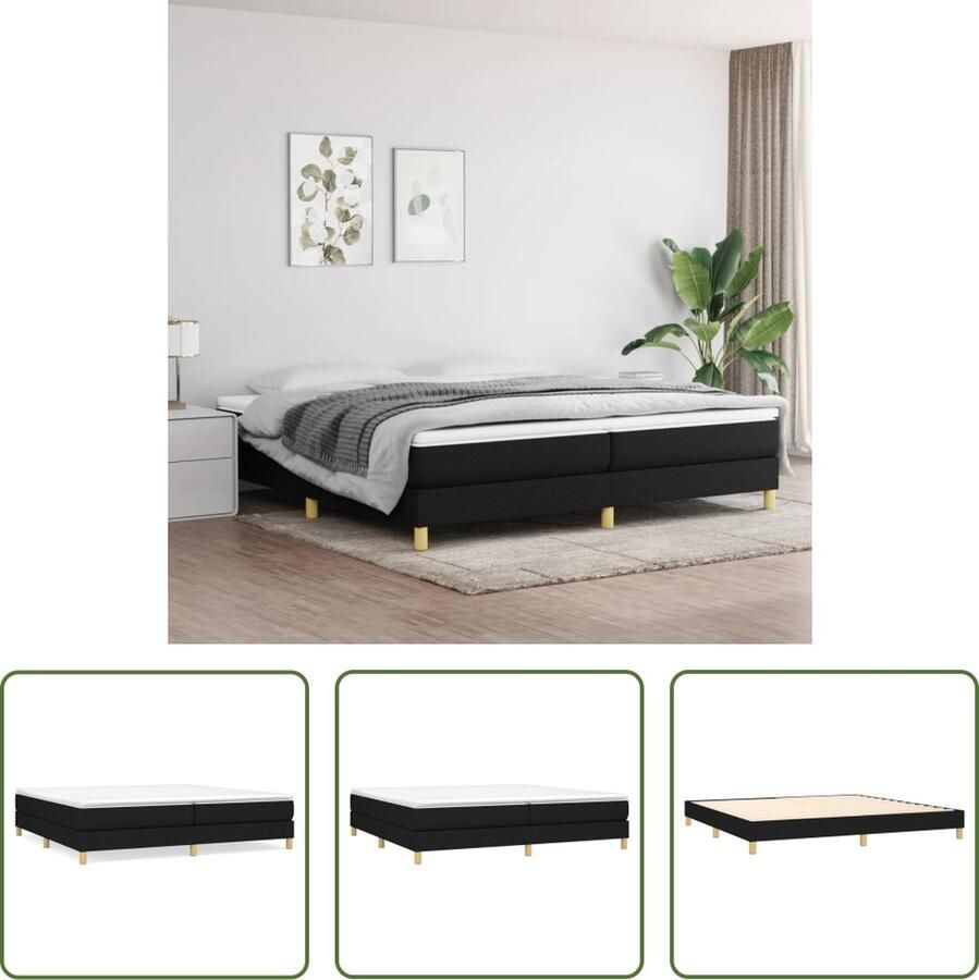 The Living Store Boxspringframe Zwart 203 x 200 x 25 cm Ademend en duurzaam Geschikt voor matras 200 x 200 cm Met montagehandleiding Boxspringframe Tweepersoons Bed Zwart Bed Stoffen Bed Slaapcomfort - Foto 2